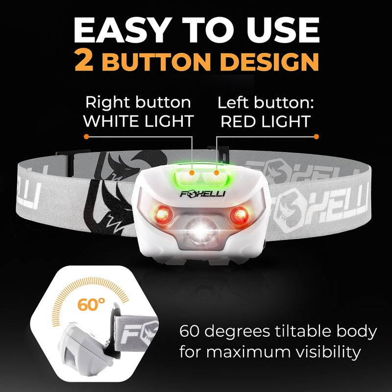 Foxelli USB-C Rechargeable LED Headlamp â€“ Super Bright, Lightweight Head Lamp for Running, Camping, Hiking & Work â€“ Comfortable Fit for Adults & Kids - Image 5